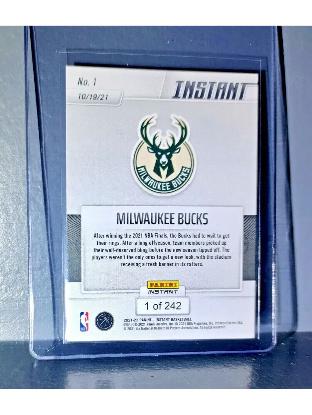 Milwaukee Bucks NBA Championship 2021-22 Panini NBA Instant #1 Card 1 of 242